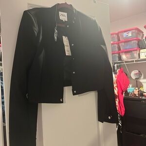 Zara Women's Chic Black Motto Collar Jacket